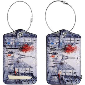 EKOBLA معرف علامة الأمتعة لوحة زيتية منظر الشارع لباريس الفرنسية بناء حماية الخصوصية ملصق حقيبة السفر لأمتعة الحقائب، قطعة واحدة من علامات الأمتعة مع حلقة من الفولاذ المقاوم للصدأ وبطاقة هوية الاسم in Kuwait