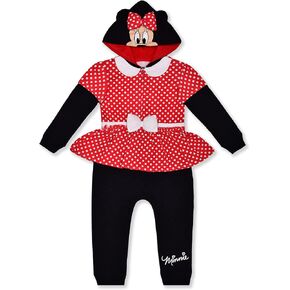 Disney Minnie Mouse Girls’ Hooded Zip Up Long Sleeve Costume Romper for Newborn, Infant and Toddler – Red/Black in Saudi Arabia