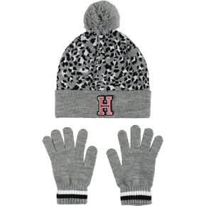 Tommy Hilfiger Girls' Beanie and Glove Set, Leopard, One Size