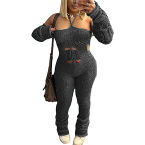 المرأة مثير الرسن كم طويل بلون محبوك الكروشيه الجوف عارضة بذلة السروال القصير in Kuwait