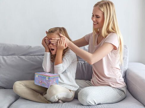 صندوق تخزين المجوهرات الموسيقية للفتيات من Jewelkeeper مع مجموعة تصميم يونيكورن جليتر وقوس قزح والنجوم الدوارة مع صندوق تخزين المجوهرات الموسيقية للفتيات مع تصميم وحيد القرن الدوار، تصميم يونيكورن كاندي القطن in Kuwait