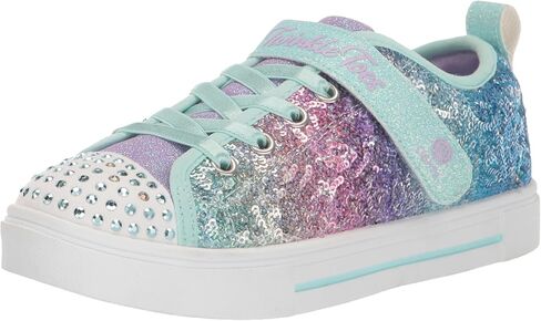 Skechers Kids Girls Twinkle Sparks-Sequin Flash Sneaker, Light Blue/Multi, 8 Toddler in Saudi Arabia