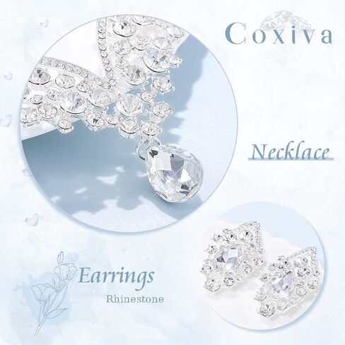 Coxiva Women's Crystal Necklace Silver Drop Pendant Eye Catching Necklaces and Earrings Set for Wedding Prom Birthday Ball Prom Party Club Anniversary, Metal, crystal in Kuwait