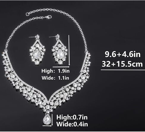 Coxiva Women's Crystal Necklace Silver Drop Pendant Eye Catching Necklaces and Earrings Set for Wedding Prom Birthday Ball Prom Party Club Anniversary, Metal, crystal in Kuwait