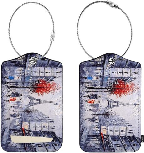 EKOBLA معرف علامة الأمتعة لوحة زيتية منظر الشارع لباريس الفرنسية بناء حماية الخصوصية ملصق حقيبة السفر لأمتعة الحقائب، قطعة واحدة من علامات الأمتعة مع حلقة من الفولاذ المقاوم للصدأ وبطاقة هوية الاسم in Kuwait