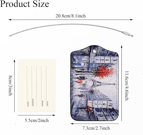 EKOBLA معرف علامة الأمتعة لوحة زيتية منظر الشارع لباريس الفرنسية بناء حماية الخصوصية ملصق حقيبة السفر لأمتعة الحقائب، قطعة واحدة من علامات الأمتعة مع حلقة من الفولاذ المقاوم للصدأ وبطاقة هوية الاسم in Kuwait