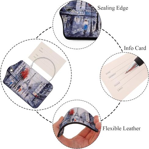 EKOBLA معرف علامة الأمتعة لوحة زيتية منظر الشارع لباريس الفرنسية بناء حماية الخصوصية ملصق حقيبة السفر لأمتعة الحقائب، قطعة واحدة من علامات الأمتعة مع حلقة من الفولاذ المقاوم للصدأ وبطاقة هوية الاسم in Kuwait