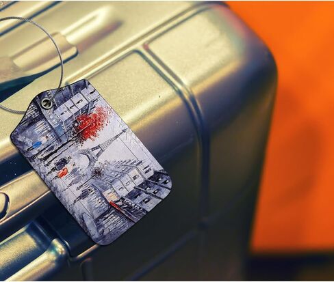 EKOBLA معرف علامة الأمتعة لوحة زيتية منظر الشارع لباريس الفرنسية بناء حماية الخصوصية ملصق حقيبة السفر لأمتعة الحقائب، قطعة واحدة من علامات الأمتعة مع حلقة من الفولاذ المقاوم للصدأ وبطاقة هوية الاسم in Kuwait