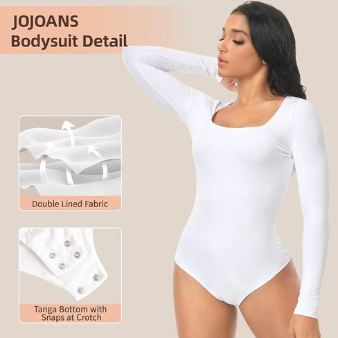 JOJOANS Womens Long Sleeve Bodysuit Sexy Square Neck Double Lined Basic Tops in Saudi Arabia