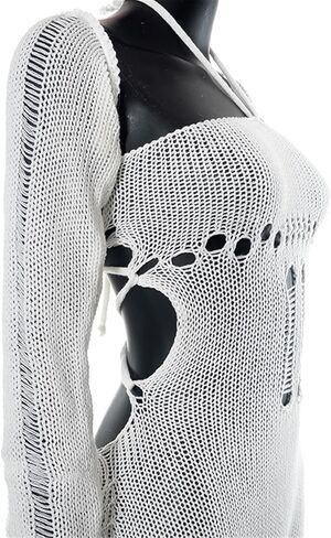 المرأة مثير الرسن كم طويل بلون محبوك الكروشيه الجوف عارضة بذلة السروال القصير in Kuwait