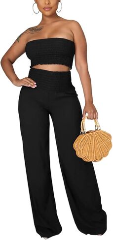 JTNFairy 2 قطعة ملابس نسائية قابلة للتمدد بدون أكمام بلون واحد Bodycon كاجوال قطع علوية صديرية دائرية وسراويل ساق مضيئة مجموعات أزرق سماوي in Kuwait