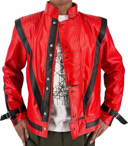 HIMJOK Halloween Red Leather Thriller Jacket for Adults Impersonator -Michael Style XS-3XL in Saudi Arabia