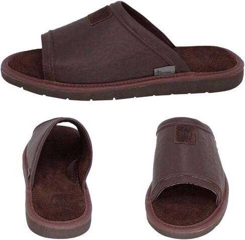 شبشب صنادل STAHL للرجال، منزلق جلدي، إسفنج عالي الكثافة، نعل مضاد للانزلاق، للاستخدام الداخلي والخارجي المعتدل. in Kuwait