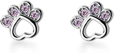 Pink CZ Puppy Paw Print Stud Earrings Sterling Silver S925 for Little Girls Cute Crystal Rhinestone Dog Cat Pet Kitten Paws Small Earring Ear Piercing Studs Hypoallergenic Jewelry in Saudi Arabia