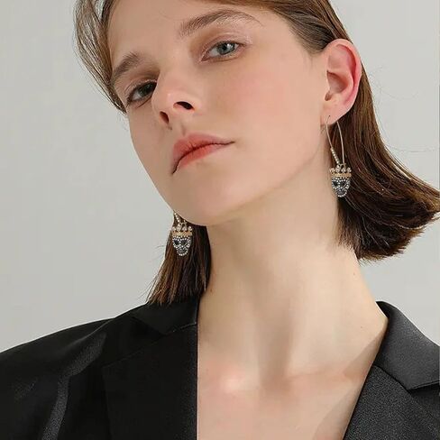 Vavhoo الجمجمة تتدلى أقراط النساء الهيكل العظمي طويل الأذن انخفاض الأقراط مسمار هالوين زي الاكسسوارات القوطي الشرير Dangly الهيب هوب روك الأذن ثقب الجمجمة مجوهرات للنساء الرجال in Kuwait