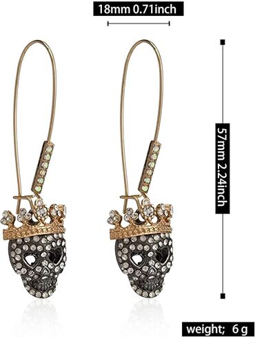 Vavhoo الجمجمة تتدلى أقراط النساء الهيكل العظمي طويل الأذن انخفاض الأقراط مسمار هالوين زي الاكسسوارات القوطي الشرير Dangly الهيب هوب روك الأذن ثقب الجمجمة مجوهرات للنساء الرجال in Kuwait