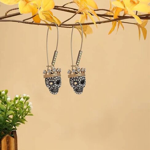 Vavhoo الجمجمة تتدلى أقراط النساء الهيكل العظمي طويل الأذن انخفاض الأقراط مسمار هالوين زي الاكسسوارات القوطي الشرير Dangly الهيب هوب روك الأذن ثقب الجمجمة مجوهرات للنساء الرجال in Kuwait