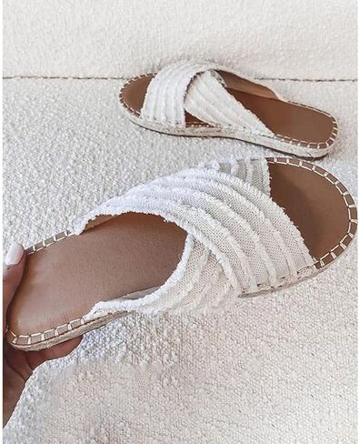 CLEO ESPADRILLE SLIDES, Cleo Cross Sandals-Flat-bottomed Textile cross upper Rubber Espadrille sole Sandals in Kuwait