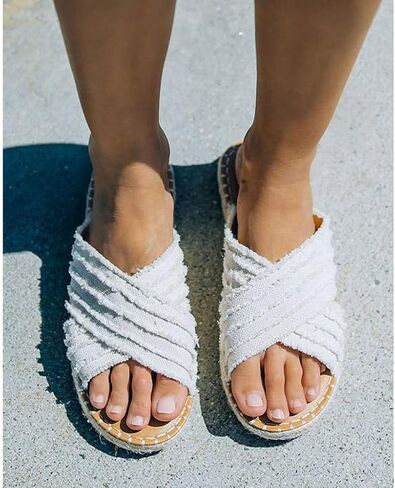 CLEO ESPADRILLE SLIDES, Cleo Cross Sandals-Flat-bottomed Textile cross upper Rubber Espadrille sole Sandals in Kuwait