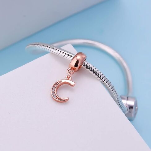 Letter Charms Rose Gold 925 Sterling Silver Alphabet Initial Crystal Dangle Beads fit Pandora Bracelets Mothers Christmas Day Gifts in Kuwait
