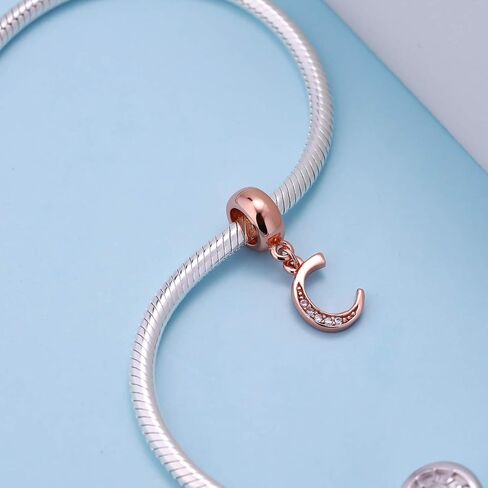 Letter Charms Rose Gold 925 Sterling Silver Alphabet Initial Crystal Dangle Beads fit Pandora Bracelets Mothers Christmas Day Gifts in Kuwait