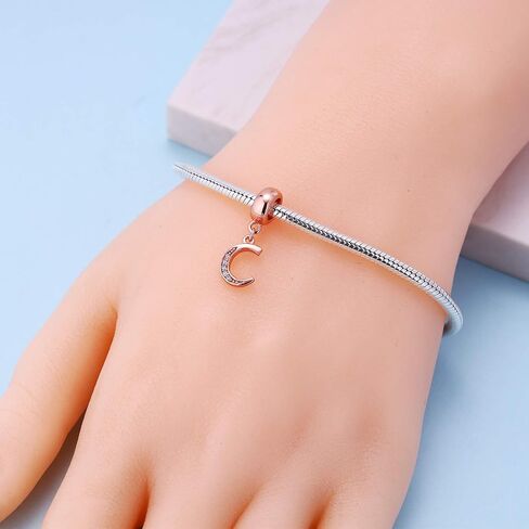 Letter Charms Rose Gold 925 Sterling Silver Alphabet Initial Crystal Dangle Beads fit Pandora Bracelets Mothers Christmas Day Gifts in Kuwait