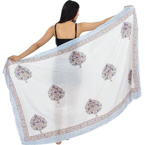100% Cotton Swimsuit Cover-Up, Indian Hand Block Printed Sarong Wraps Bikini Cover-Up for Women in Saudi Arabia
