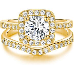XBRN Two / Three-in-One Wedding Engagement Rings,18K Gold Plated Halo Eternity Bridal Band Rings Set, brass, cubic zirconia, in Kuwait