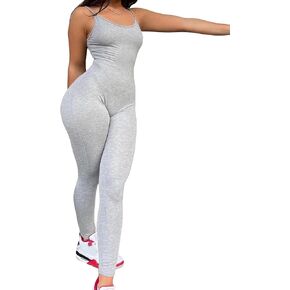 Floerns Women's Spaghetti Strap Crew Neck Unitard Bodycon Cami Jumpsuit in Saudi Arabia