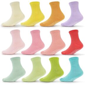 CozyWay Non-Slip Crew Grip Girls Socks, 12 Pack for Girls, Colorful, 5-7 Years Old in Kuwait