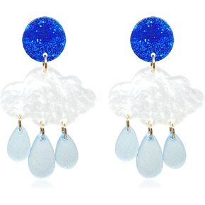 TIANBANGSHI Handmade Cute White Clouds Water Droplets Dangle Drop Earrings Lightweight Creative Acrylic Weather Raindrops Stud Earrings for Women Girls Summer Statement Jewelry Gifts in Saudi Arabia