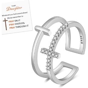 SOPIFY To My Daughter Cross Ring Pray Through It Cross Ring for Daughter Adjustable Double Cross Ring Baptism Ring Gift for Daughter in Kuwait