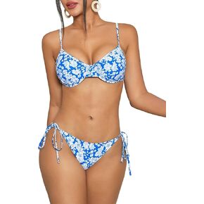 GORGLITTER Women's 2 Piece Swimsuits Floral Push Up Triangle Bikini Sets Tie Side Bathing Suits