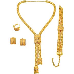 GDJWRI Africa Dubai Women Jewelry Set, 4PCS Necklace Ring Earrings Bracelet Set Gifts for Wedding/Birthday/Anniversary/Mother’s Day/Wife/Brides Party Prom… in Saudi Arabia