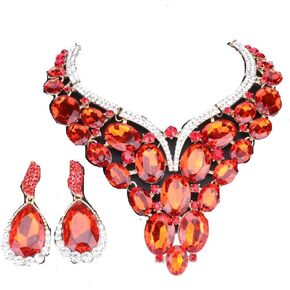 Women Bridal Rhinestone Crystal Statement Necklace Earring Wedding Dress Jewelry Sets
