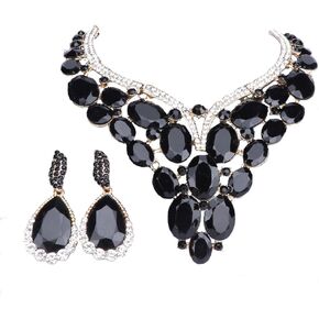 Women Bridal Rhinestone Crystal Statement Necklace Earring Wedding Dress Jewelry Sets in Kuwait