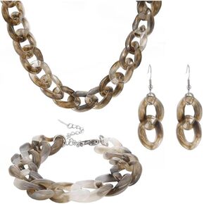 Soyzvteo 3Pcs/Set Acrylic Chunky Statement Necklace Paperclip Cuban Link Bracelet Hip Hop Dangling Earrings Punk Choker Paperclip Statement Jewelry Set for Women Girls