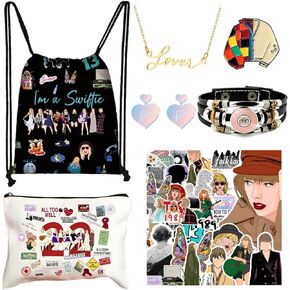 مجموعة هدايا Taylor Merch لـ Swiftie، وبضائع TS بما في ذلك القلادة، وحقيبة الرباط، والسوار، والملصقات، والأقراط، وحقيبة المكياج، وسلسلة المفاتيح. in Kuwait
