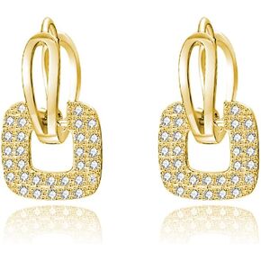 SLUYNZ 925 Sterling Silver Square Hoop Earrings for Women Teen Girls Shiny CZ Hoop Earrings 1.5CM Hoop