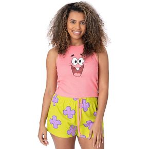 SpongeBob SquarePants Ladies Pyjama Set | Womens Ribbed Vest & Green Elasticated Shorts | Patrick Star Graphic Sleepwear in Saudi Arabia