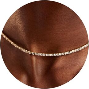 LecAit 14K Gold Plated 3MM Tennis Necklaces for Women,Sparking AAAA Cubic Zirconia Tennis Choker Necklaces,Simulated Cut Diamond Chain for Women Bridal Wedding Jewelry in Kuwait