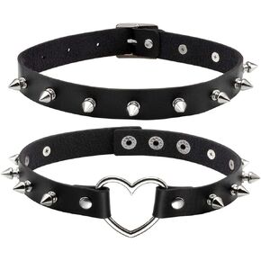 Eigso Vintage Punk Goth Studded Rivet Pu Leather Collar Choker Necklace with Spikes Adjustable