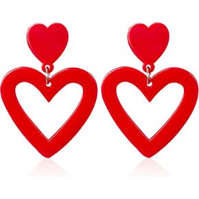 Aishgjia Summer Hot Pink Love Heart Earrings for Women Girls Y2K Double Heart Red Dangle Earrings Lightweight Acrylic Earrings Jewelry Gifts for Valentine's Day Wife Mom Girlfriend Her in Saudi Arabia