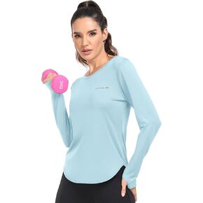 قميص نسائي AGVNG بعامل حماية من أشعة الشمس 50+ بأكمام طويلة وفتحات للإبهام، قميص علوي للتمرين بالأشعة فوق البنفسجية والمشي لمسافات طويلة وصيد الأسماك وأداء خفيف الوزن في الهواء الطلق in Kuwait