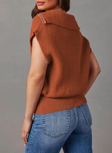 Dokotoo Women's Casual Sleeveless Half Zip Pullover Sweaters Solid V Neck Collar Ribbed Knitted Loose Sweaters in Kuwait