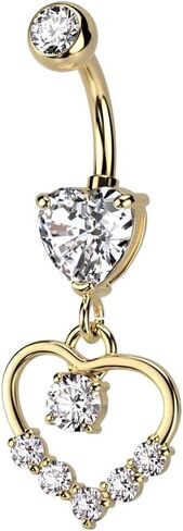 Pierced Owl 14GA 316L Stainless Steel CZ Crystal Hollow Heart Shaped Dangling Belly Button Ring in Saudi Arabia