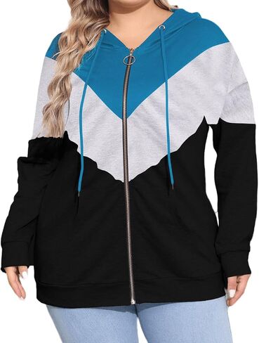 YOXUA Women's Plus Size Casual Hoodies Sweatshirt,Long Sleeve Camouflage Patchwork Full Zipper Drawstring Top with Pocket in Saudi Arabia
