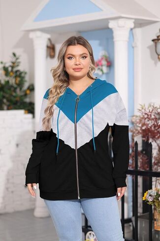 YOXUA Women's Plus Size Casual Hoodies Sweatshirt,Long Sleeve Camouflage Patchwork Full Zipper Drawstring Top with Pocket in Saudi Arabia