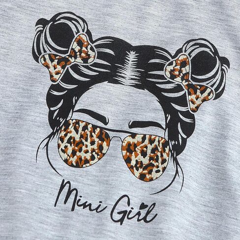 KIDLAGA Toddler Girl Clothes Figure Graphic Drop Shoulder Top Pullover Leopard Print Pants Fall Winter Outfit Set, Gery, 3-4 years in Kuwait