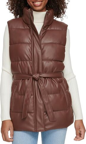 Levi's Women's Vegan Leather Puffer Vest, Chocolate Brown with Belt in Saudi Arabia